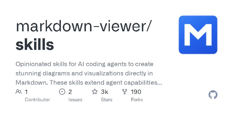 GitHub - markdown-viewer/skills: Opinionated skills for AI coding agents to create stunning diagrams and visualizations directly…