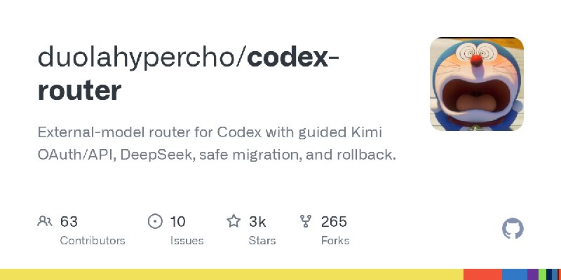 GitHub - duolahypercho/codex-router: External-model router for Codex with guided Kimi OAuth/API, DeepSeek, safe migration, and…