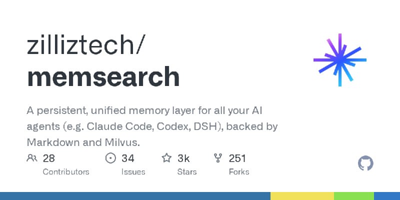 GitHub - zilliztech/memsearch: A persistent, unified memory layer for all your AI agents (e.g. Claude Code, Codex, DSH), backed…